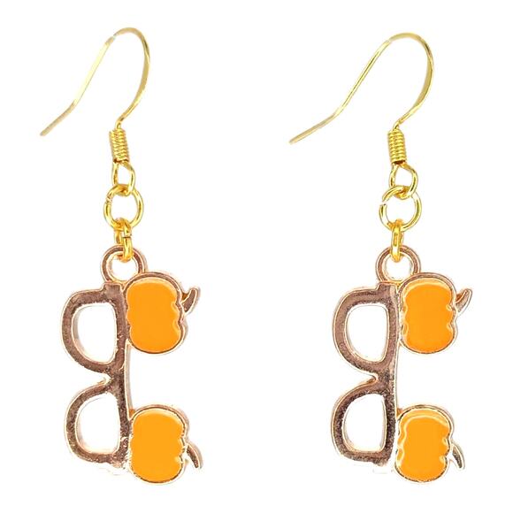 Festive Pumpkin Glasses Earrings | Fall Thanksgiving Dangle Jewelry - Picture 1 of 4